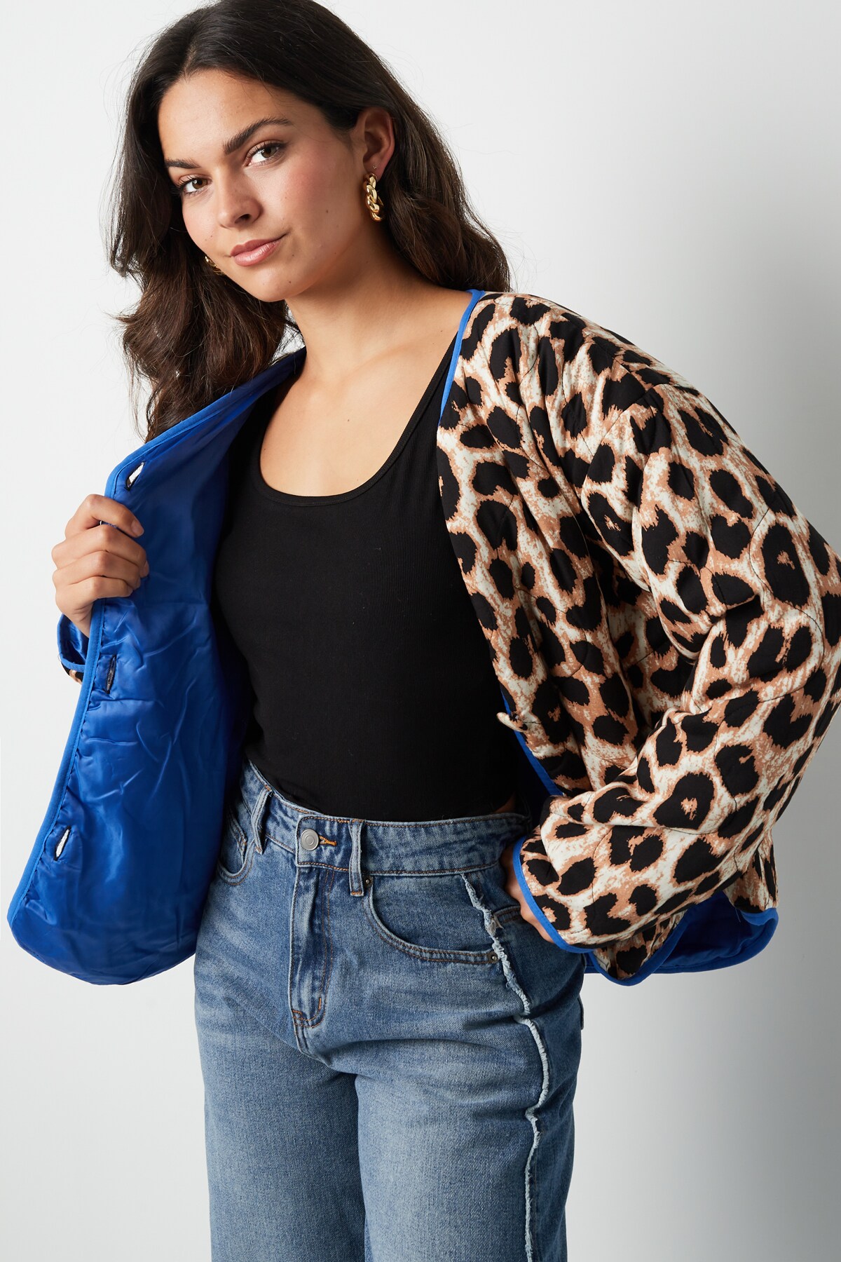 Jacket with leopard print - brown & blue h5 Picture6